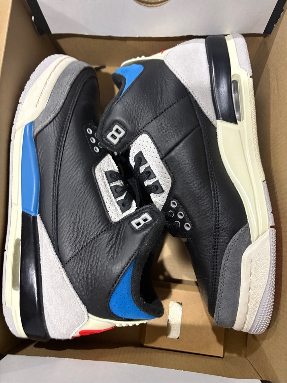 Kids rare Air Jordan’s Black & Blue Leather Retro Basketball Sneakers